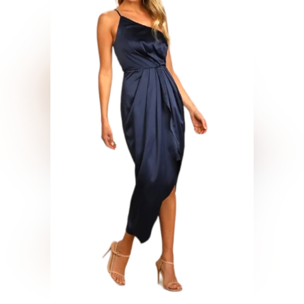 🌺{Lulu's} Law of Attraction - one shoulder asymmetrical royal blue satin dress